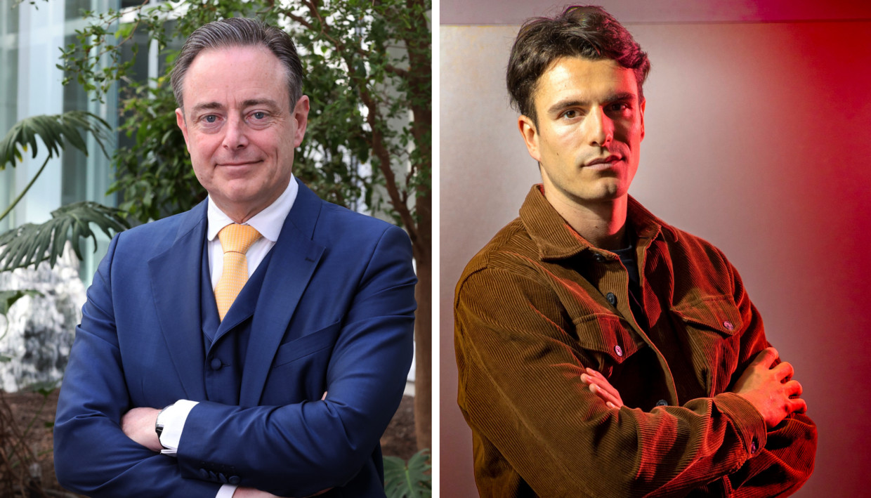 Partijvoorzitters Bart De Wever (N-VA) en Conner Rousseau (Vooruit) Beeld Kristof Ghyselinck / PhotoNews