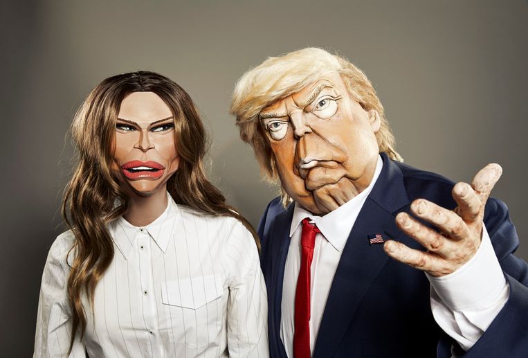 Uiteraard figureren ook Melania en Donald Trump in de nieuwe 'Spitting Image'.  Beeld Vier