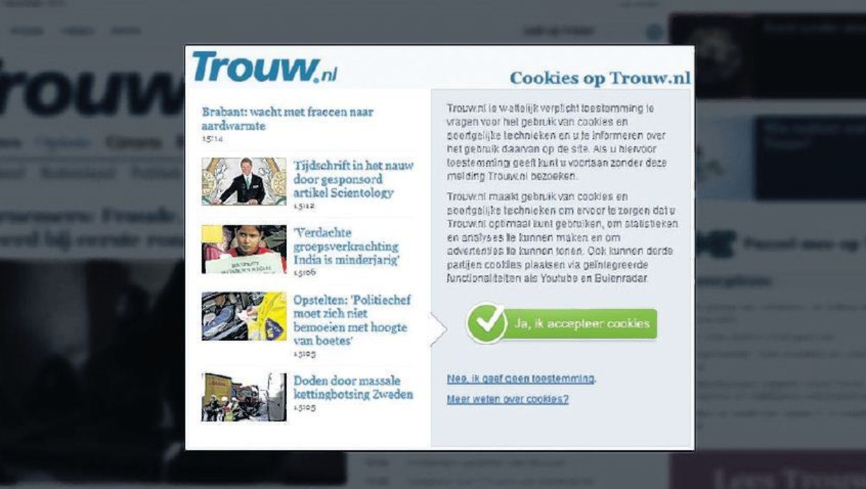 Steeds meer sites waaronder Trouw.nl verplichten bezoekers cookies te accepteren Beeld 