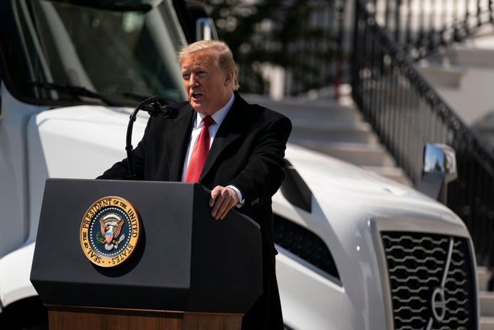 Trump tijdens een evenement in het Witte Huis ter ere van truckers in het land eerder op de dag.