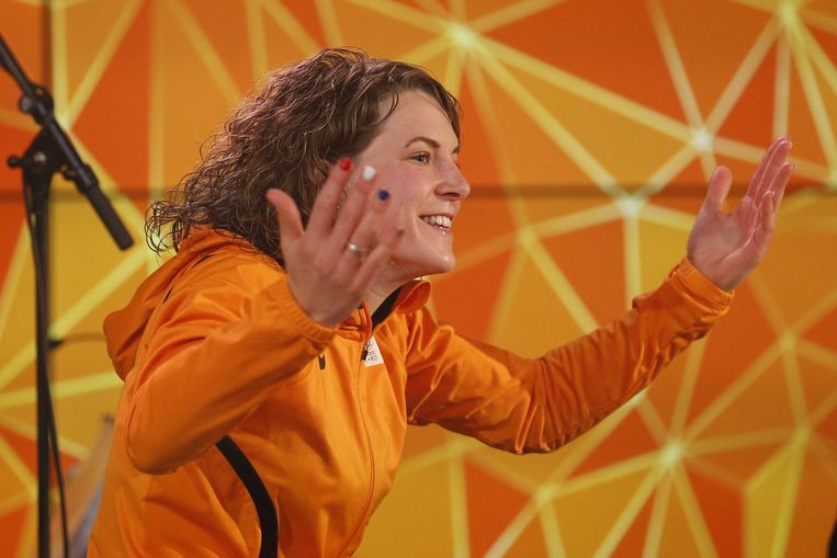 Ireen Wüst wordt gehuldigd in het Holland Heineken House. Wust won de gouden medaille op de 3000 meter op de Olympische Winterspelen. Beeld anp