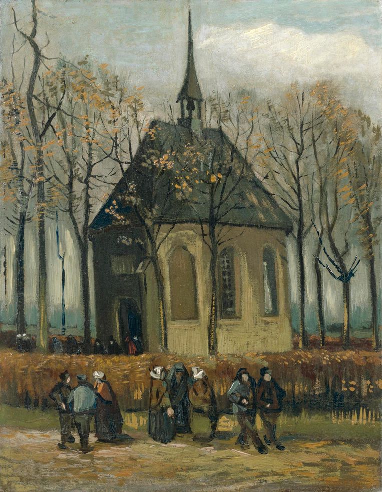 Het Uitgaan van de Hervormde Kerk te Nuenen (1884). Beeld Van Gogh Museum