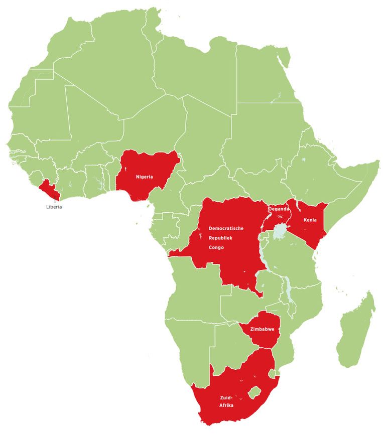 De zeven Afrikaanse landen waar onderzoek is gedaan. Beeld 