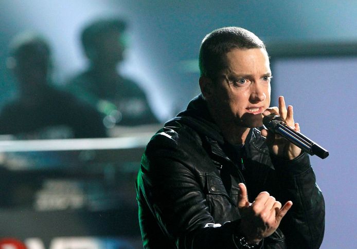 FILE PHOTO: Rapper Eminem performs 'Not Afraid' at the 2010 BET Awards in Los Angeles June 27, 2010.  REUTERS/Mario Anzuoni/File Photo