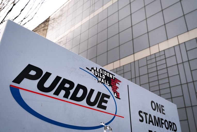 Het voormalig hoofdkwartier van Purdue Pharma in Stamford, Connecticut. Beeld AFP