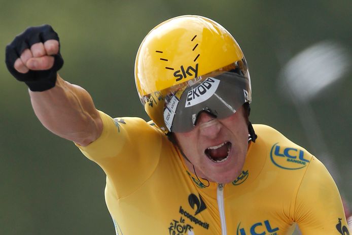 Bradley Wiggins tijdens de Tour de France van 2012, die hij won.