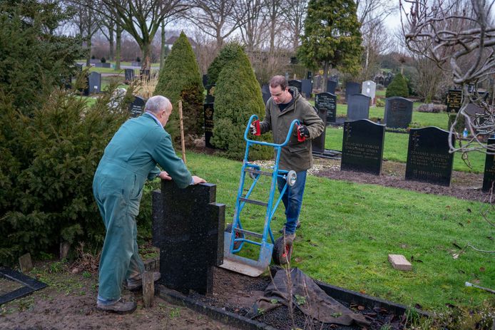 Archieffoto uit 2021 van een grafruiming op een van de algemene begraafplaatsen in Lingewaard.