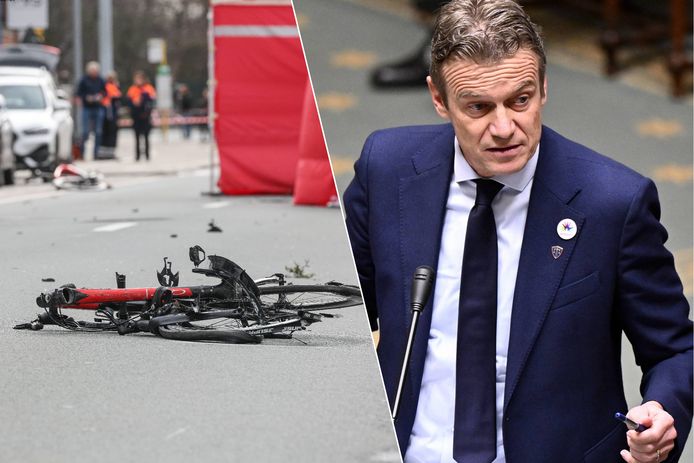 L: bij het ongeval kwamen twee fietsers om het leven. R: minister van Justitie Paul Van Tigchelt (Open Vld).