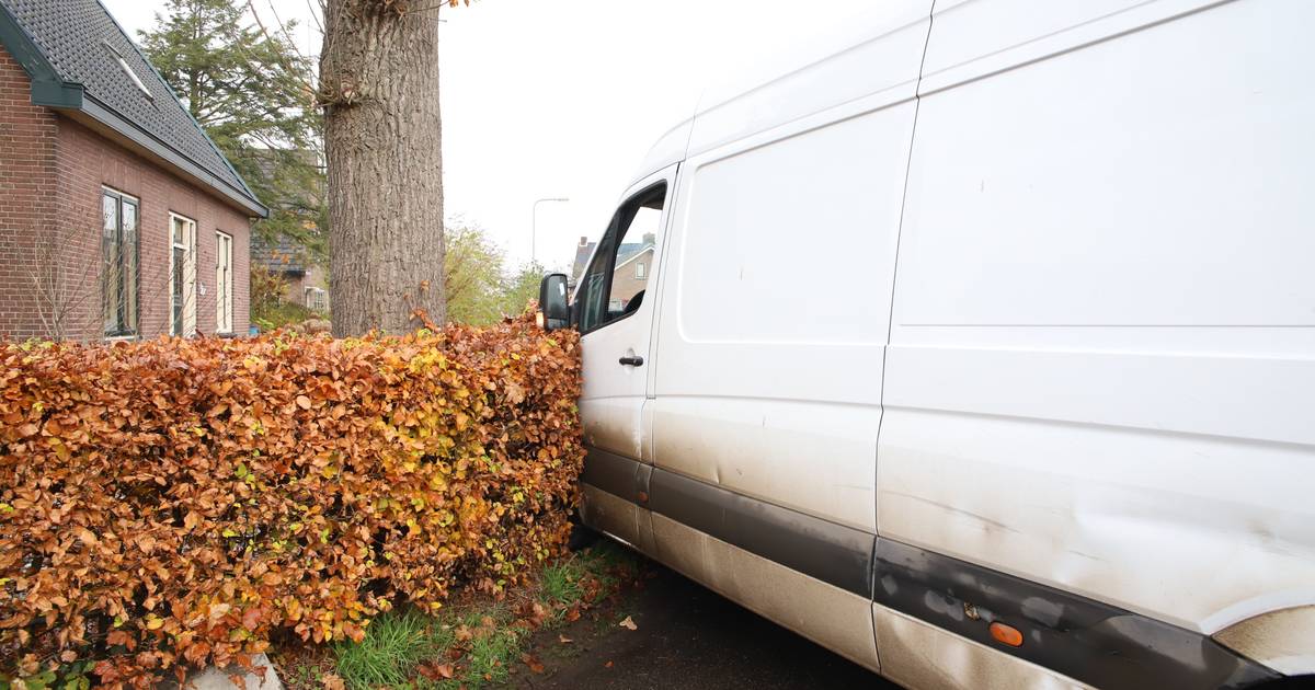 Koeriersbus belandt in heg door botsing met auto in Deil.