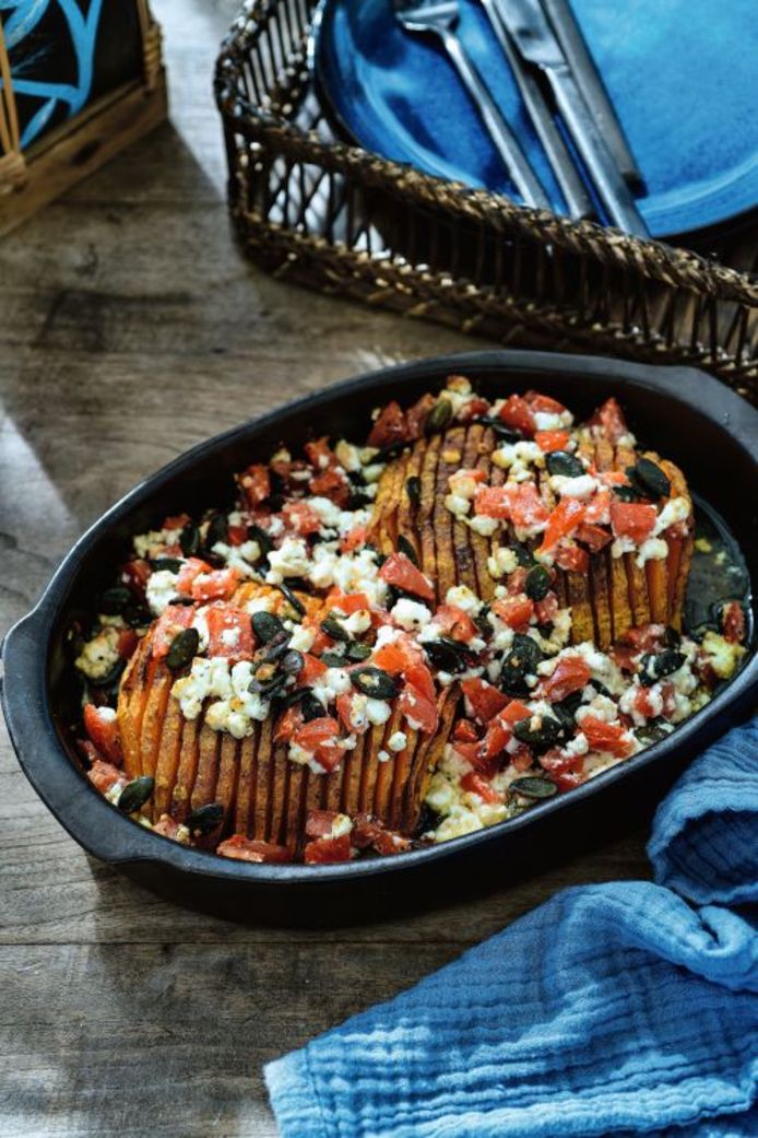 gegaarde pompoen met feta en tomaatjes in de oven  van Pascale Naessens