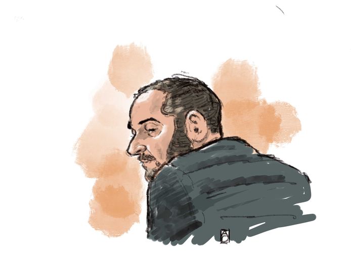 Rechtbanktekening van Ridouan Taghi.