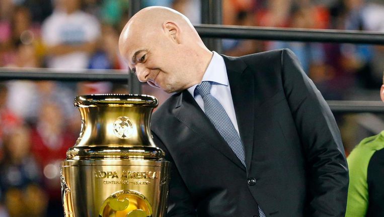 Infantino bij de finale van de Copa América. Beeld epa