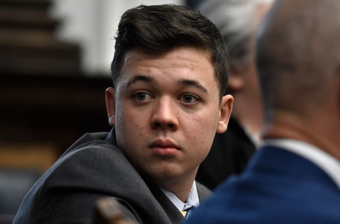 Kyle Rittenhouse tijdens zijn proces in 2021.