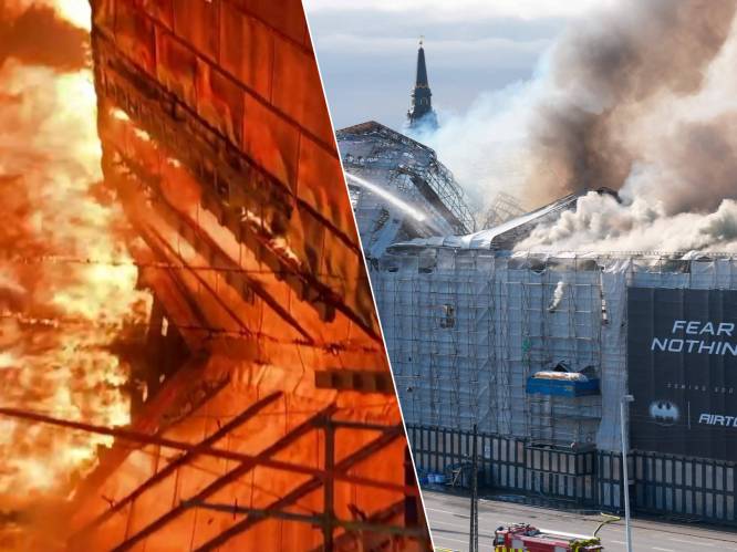 Brand onder controle in historisch beursgebouw Kopenhagen, beelden tonen hoe iconische torenspits instort
