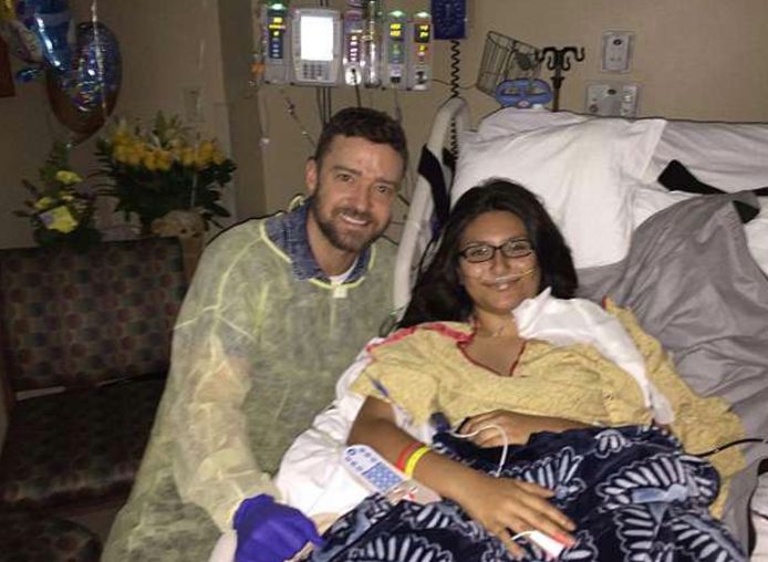 Justin Timberlake bezoekt slachtoffer schietpartij.