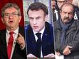 Jean-Luc Mélenchon (LFI), Emmanuel Macron et Philippe Martinez (CGT)