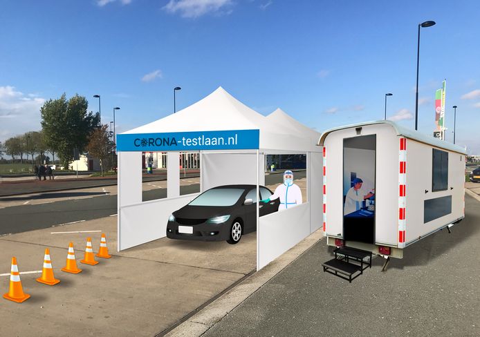 Een impressie van de teststraat die mogelijk op de parkeerplaats bij De Lucht komt te staan.