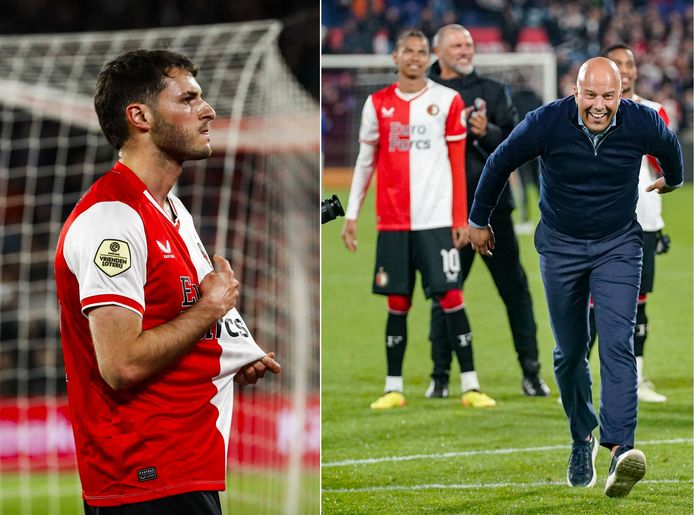 Santiago Giménez schitterde met twee goals als invaller, maar vooral de vertrekkende trainer Arne Slot was de gevierde man bij het publiek in de Kuip.