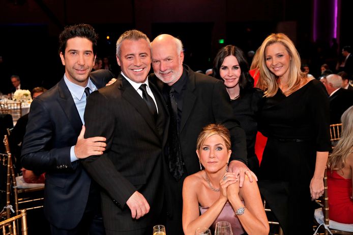 David Schwimmer, Matt LeBlanc, director James Burrows, Jennifer Aniston, Courteney Cox en Lisa Kudrow.