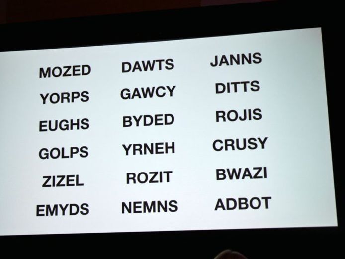 Eén van de slides van de presentatie van Josh Wardle, de maker van hitgame 'Wordle'.