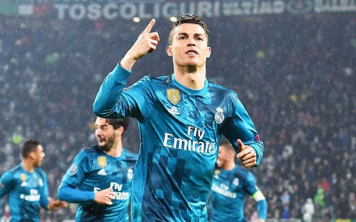 Cristiano Ronaldo viert zijn goal tegen Juventus in de kwartfinale van de Champions League.