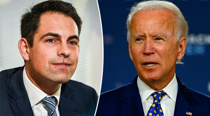 Links: Tom Van Grieken (VB). Rechts: Amerikaans presidentskandidaat Joe Biden.