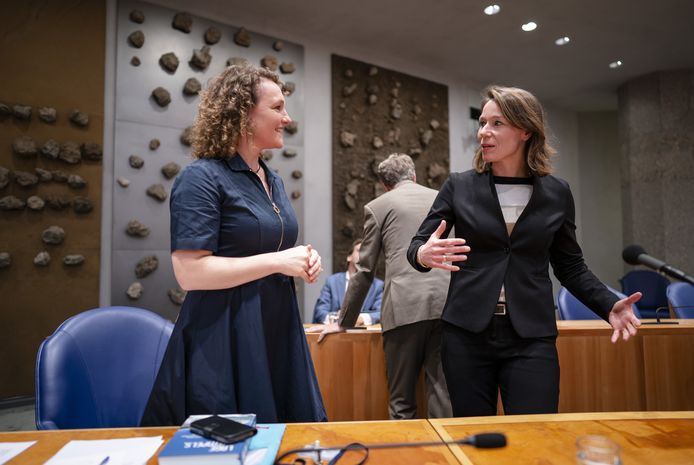 Renske Leijten (SP) en Hanke Bruins Slot, minister van Binnenlandse Zaken en Koninkrijksrelaties, tijdens een debat  over invoering van het correctief referendum vorig jaar.