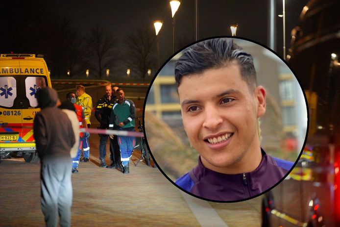 Hulpdiensten aan de Lentse Warande in Nijmegen na het steekincident dat Omar (inzet) het leven kostte.