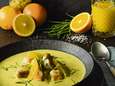 Wat Eten We Vandaag: Sinaasappel-mosterdsoep met bieslook en kip