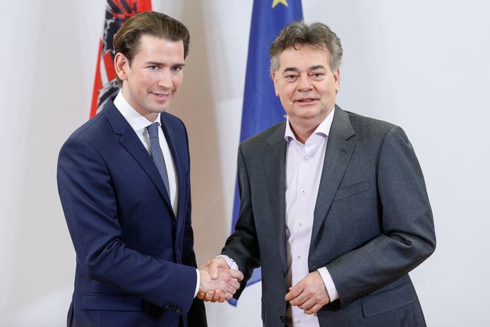 Sebastian Kurz van de conservatieve ÖVP met Werner Kogler, leider van de Oostenrijkse Groenen.