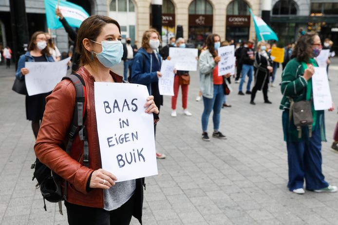 Protest tegen het uitstel van het wetsvoorstel in Brussel, 8 september 2020.