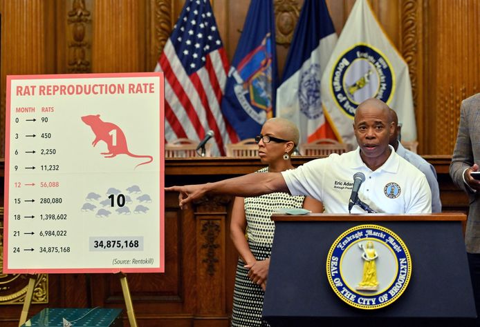Archiefbeeld. Huidig burgemeester van New York Eric Adams streed ook als buurtburgemeester van Brooklyn al tegen het rattenprobleem. (05/09/19)
