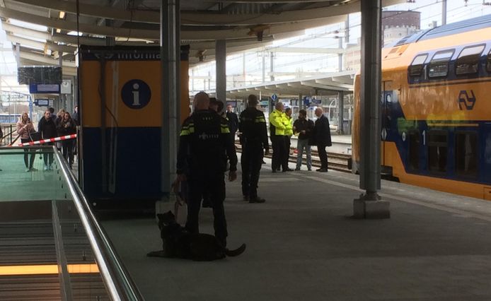Politie met politiehonden op station
