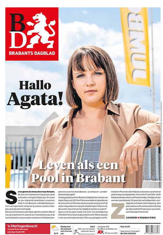 Een Poolse journalist ging voor het Brabants Dagblad undercover. Dat leverde deze voorpagina op.