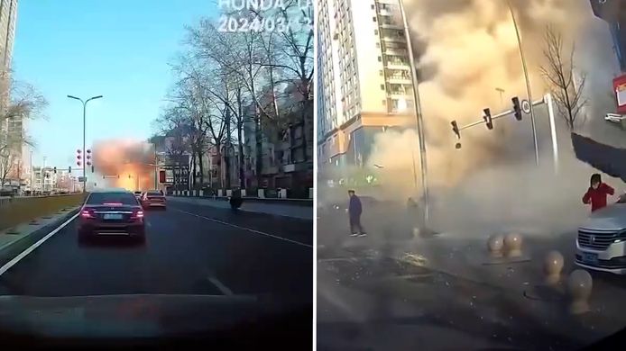 Dashcam filmt gigantische gasexplosie in restaurant