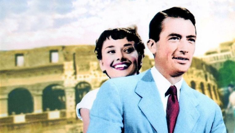 Audrey Hepburn en Gregory Peck in Roman Holiday, een film van William Wyler uit 1953. Beeld kos