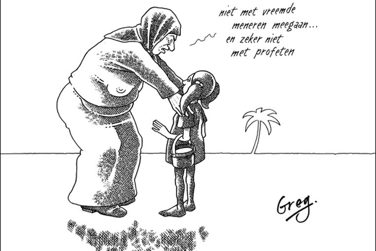 Een cartoon van Gregorius Nekschot, overigens niet eentje waar het OM zich over heeft gebogen (screenshot gregoriusnekschot.nl ) Beeld 