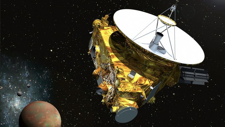 Een illustratie van ruimtevaartuig New Horizons terwijl het onderweg is naar Pluto. Beeld ANP