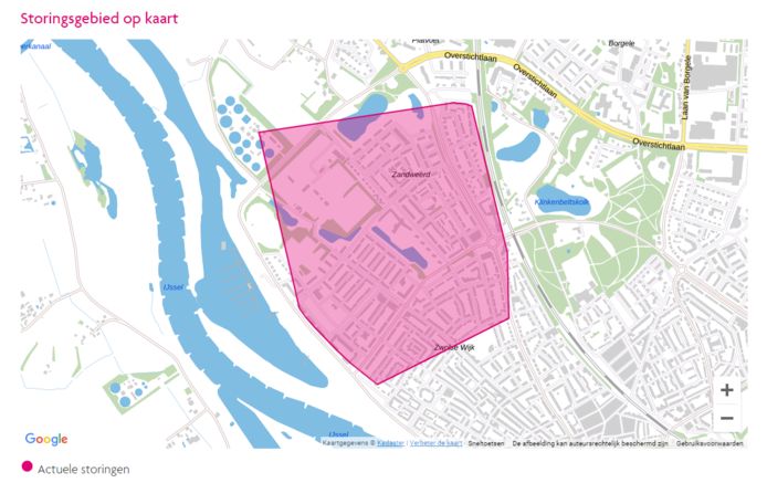 Het storingsgebied beslaat 109 postcodes.