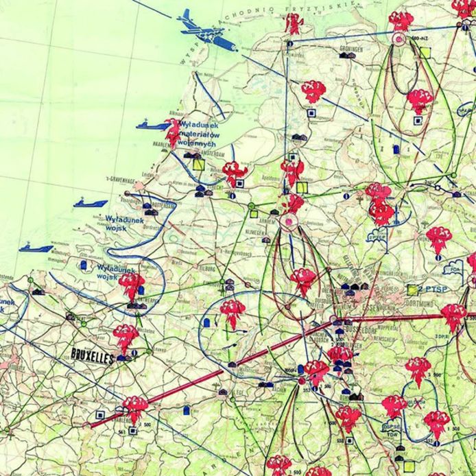 Een kaart uit Polen die te zien is het Nationaal Militair Museum in Soest laat zien waar Polen van plan was kernbommen neer te gooien. De kaart werd vermoedelijk gebruikt bij een papieren oefening.