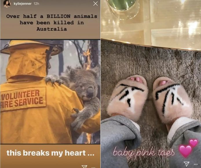 De woede was groot toen Kylie Jenner na haar bericht over de bosbranden plots uitpakte met een foto van haar gloednieuwe slippers.