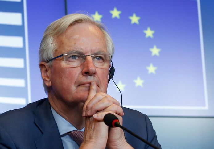 EU-hoofdonderhandelaar Michel Barnier tijdens een persconferentie na afloop van een vergadering van de Europese ministers voor Europese Zaken.