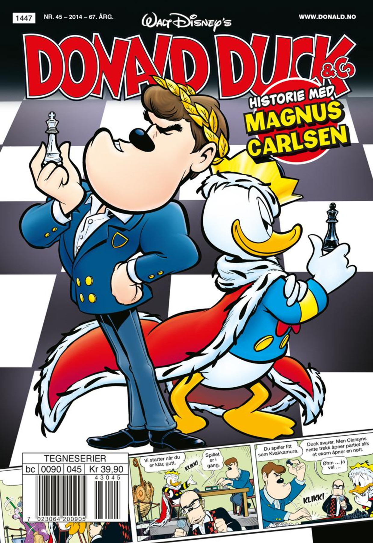 Carlsen als karakter in de Noorse editie van Donald Duck Beeld  