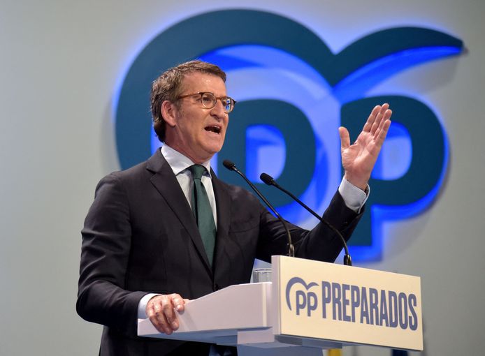 De nieuwe partijleider van de Spaanse Partido Popular Alberto Núñez Feijóo.