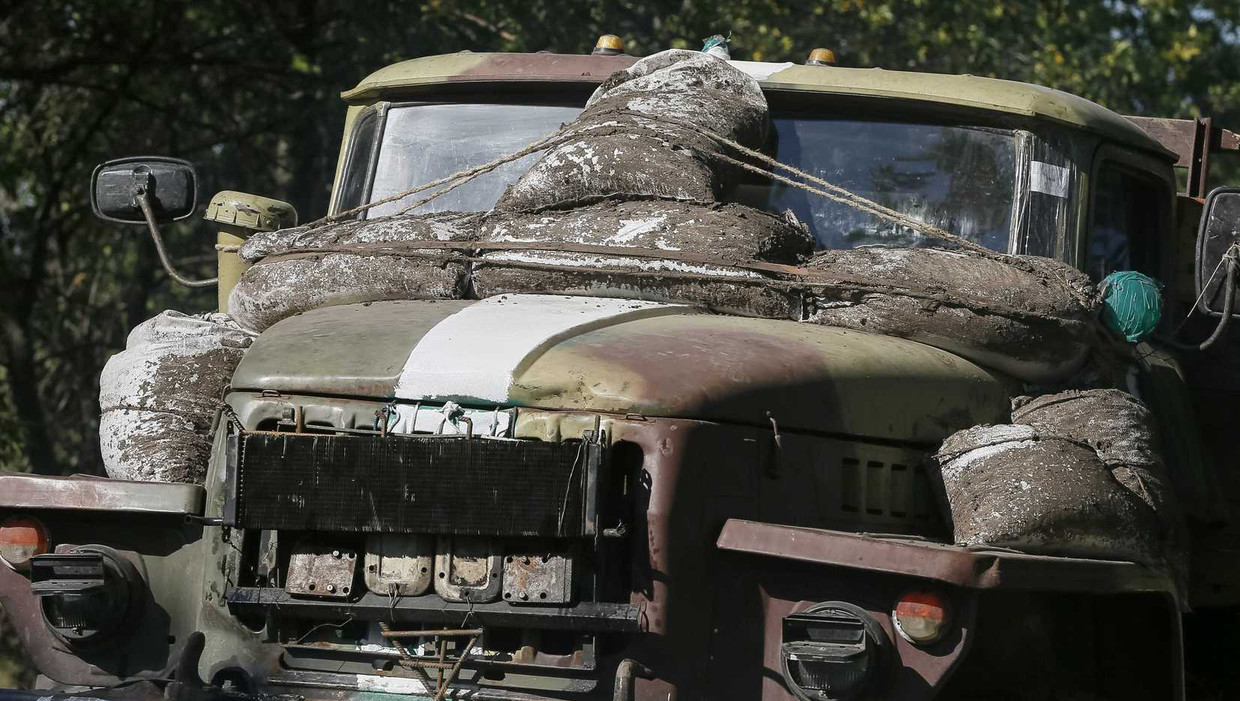 Een militair voertuig van Oekraïne. Beeld reuters