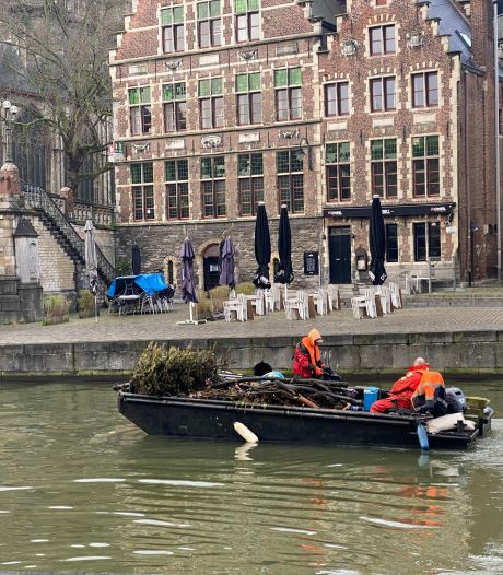 De Vlaamse Waterweg haalt drijfhout uit water en vist... volledige kerstboom op aan Graslei