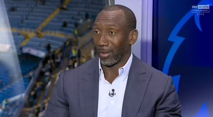 Jimmy Floyd Hasselbaink in de studio van Sky Sports gisteravond.