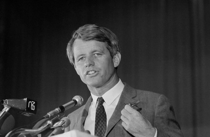 Archiefbeeld. Senator Robert F. Kennedy tijdens een toespraak in Atlantic City, Verenigde Staten. (09/05/1968)