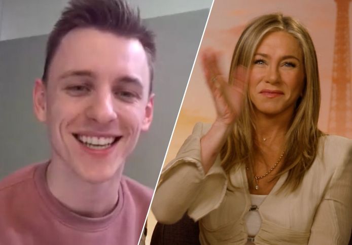 Showbits-host Jarne Rediers en actrice Jennifer Aniston