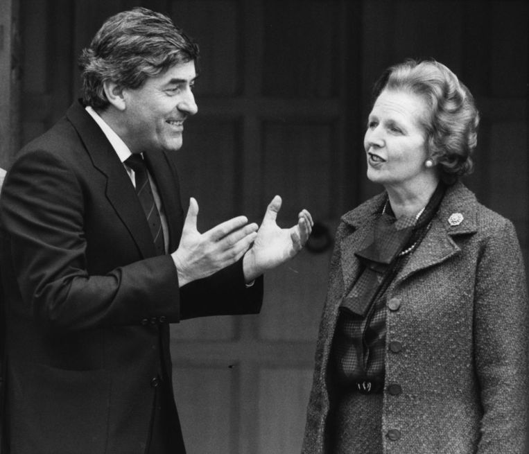 Met Margaret Thatcher in 1985. Beeld getty